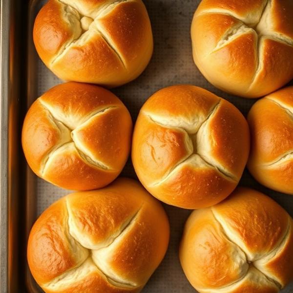 Frische goldene Brötchen auf dem Blech